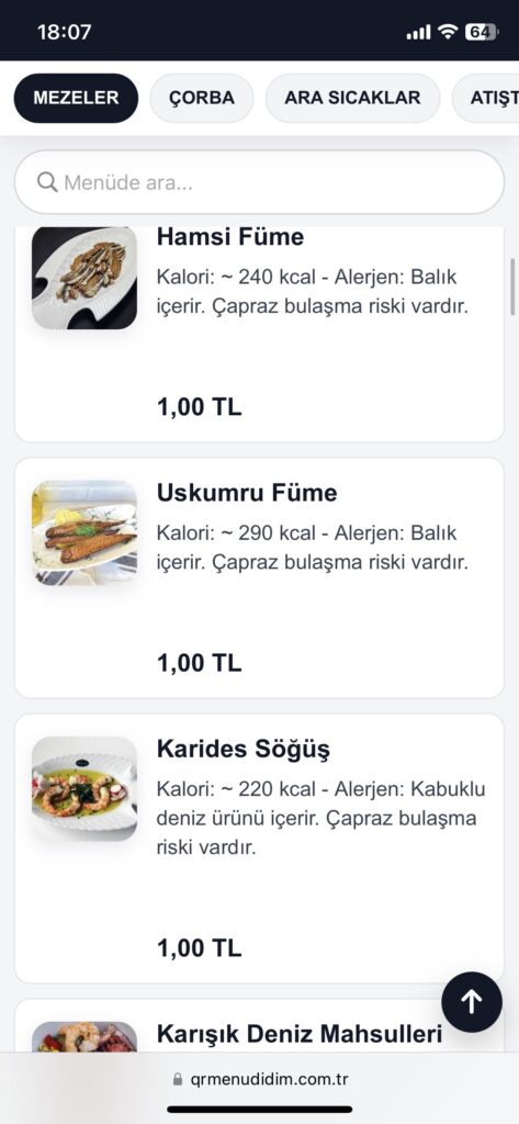 qr menü içerik
